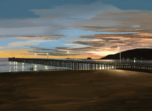 My Favorite Time At Avila Beach. Oil on Canvas and digital. Reproduction on canvas. 16x20 and various sizes.