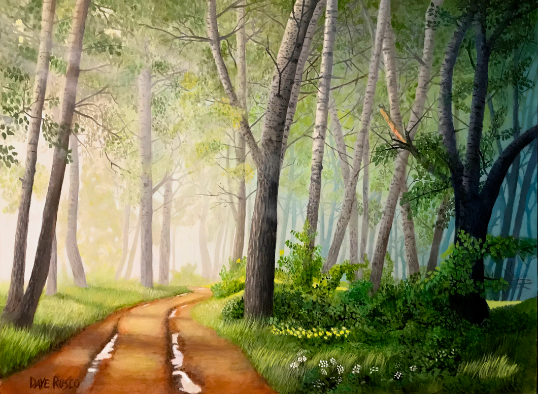 Foggy Morning Walk. Oil on Canvas. Reproduction on Canvas