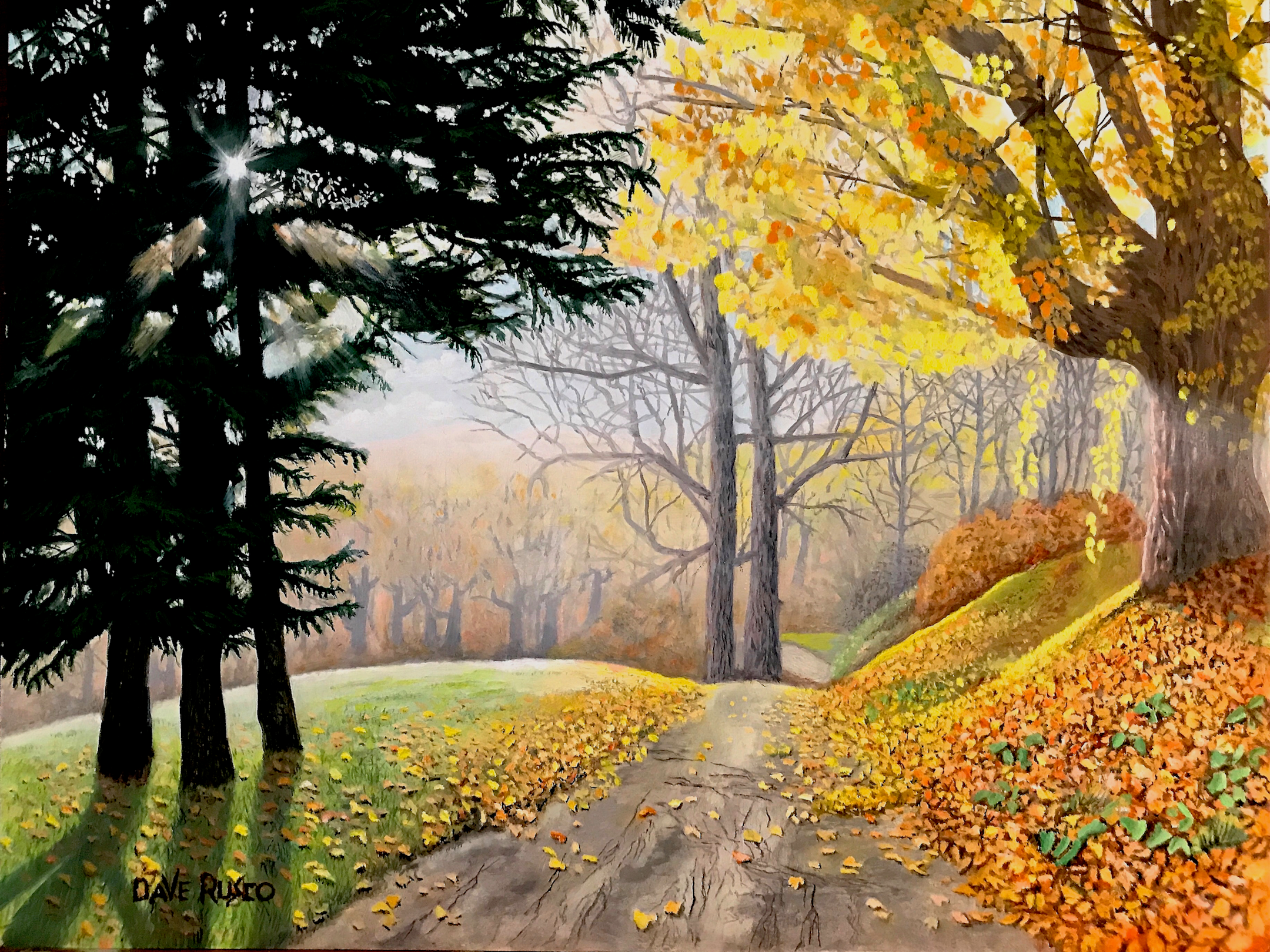 Fall Walking Path, Oil on masonite board. Reproduction on canvas